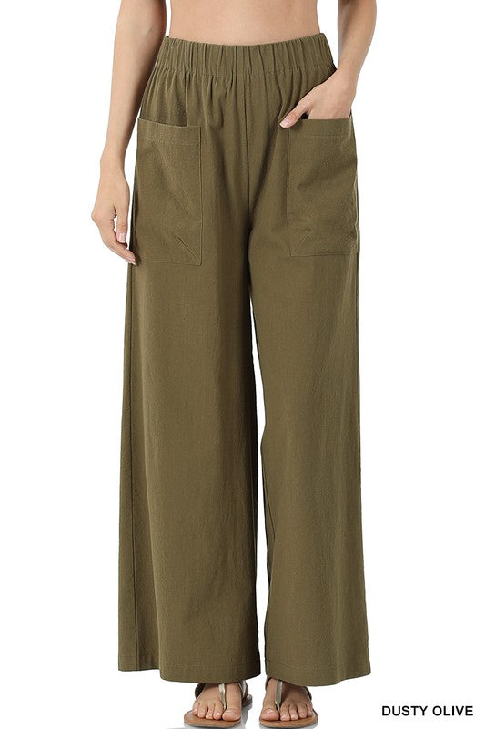 Wide Leg Cotton Palazzo Pants