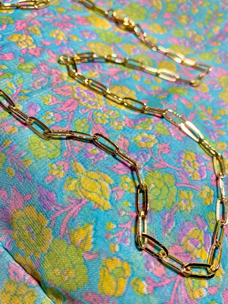 Alina 14k Gold Simple Paperclip Chain Toggle Clasp Necklace