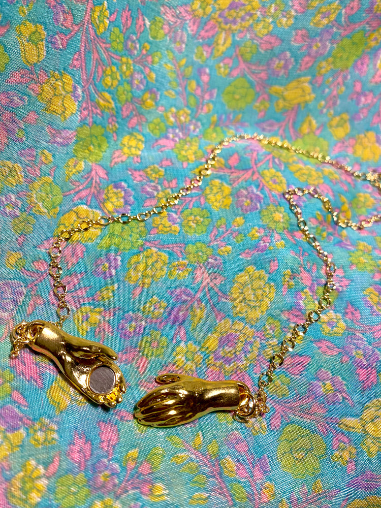 Alina 14k Gold Filled Hands Touching Magnetic Clasp/Pendant Dainty Chain Necklace