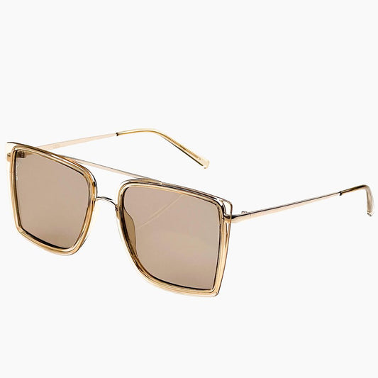 Otra Velda Black Coffee Gold Brown Oversized Squared Metal Sunglasses