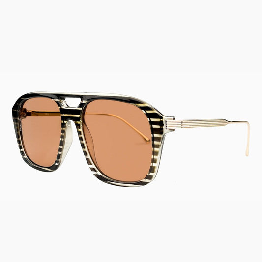 Otra Reina Stripe Brown Lens Oversized Plastic Metal Hybrid Sunglasses