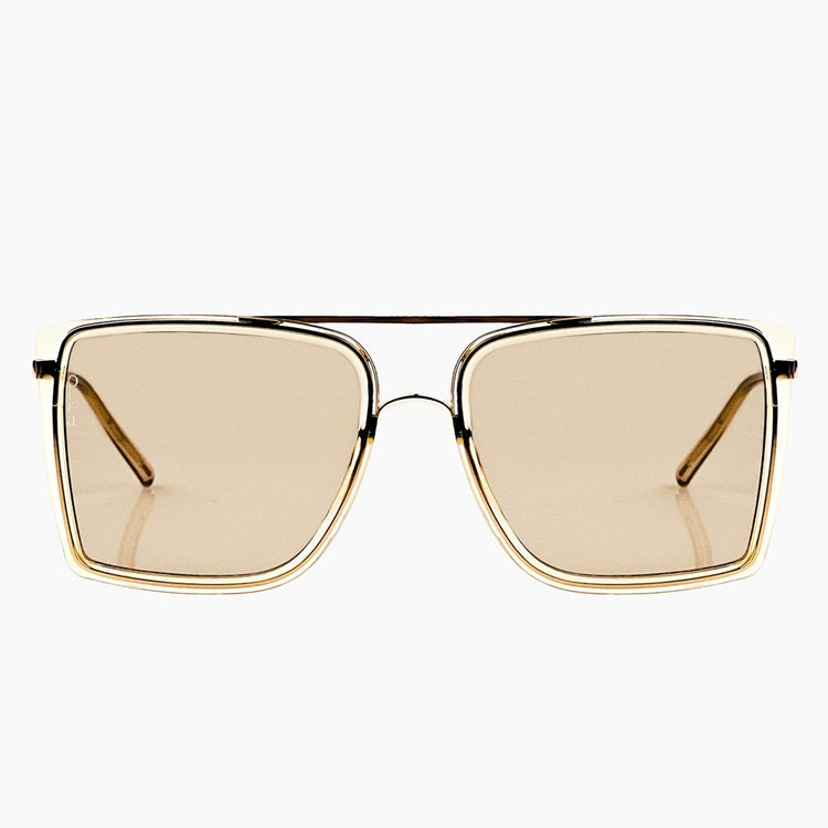 Otra Velda Black Coffee Gold Brown Oversized Squared Metal Sunglasses