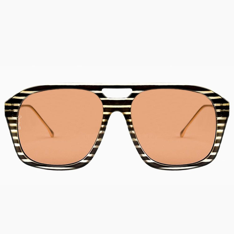 Otra Reina Stripe Brown Lens Oversized Plastic Metal Hybrid Sunglasses