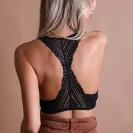 Black Front Seamless with Lace Racerback Padded Bralette