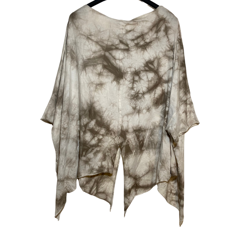 Italian Cotton Brown or Gray Tie Dye Asymmetrical Loose Pull Over Top