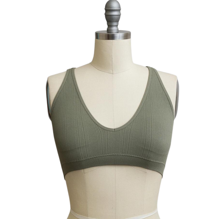 Sage Green Front Seamless with Lace Racerback Padded Bralette