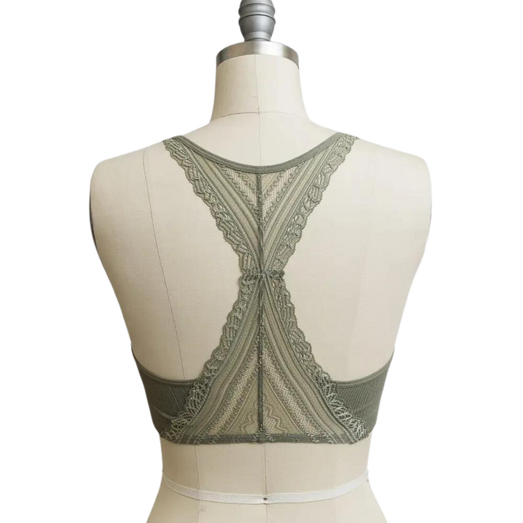 Sage Green Front Seamless with Lace Racerback Padded Bralette