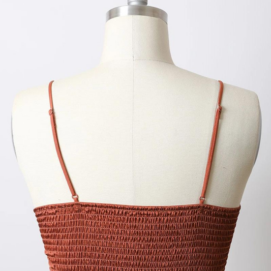 Cinnamon Rust Crochet Lace Smocked Back Bralette