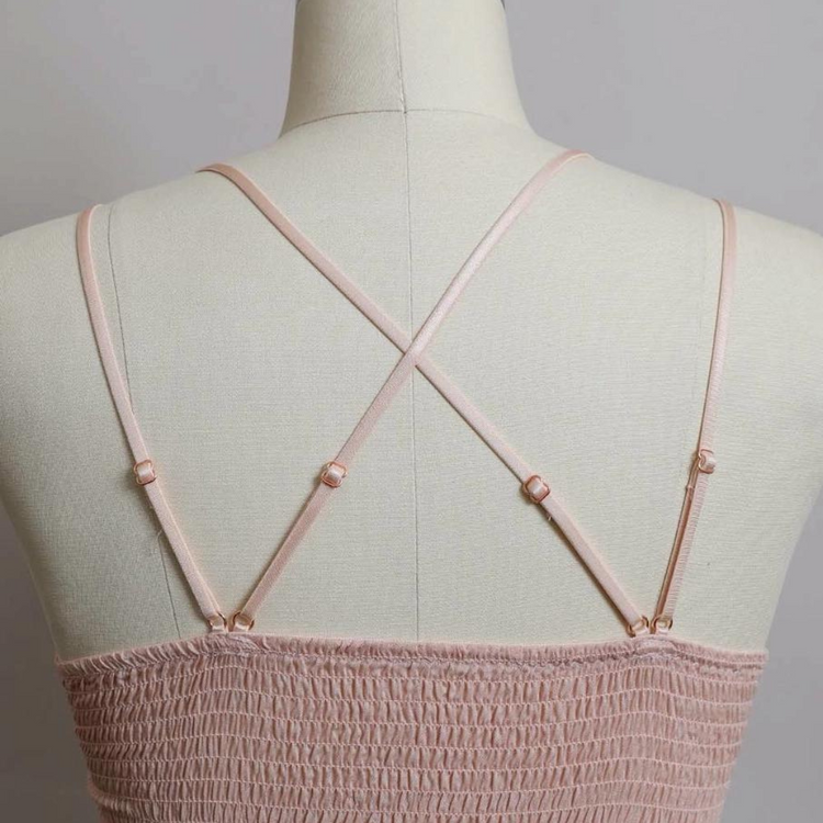 Blush Light Pink Crochet Lace Longline BraletteCrochet Embroidered Lace Longline Bralette