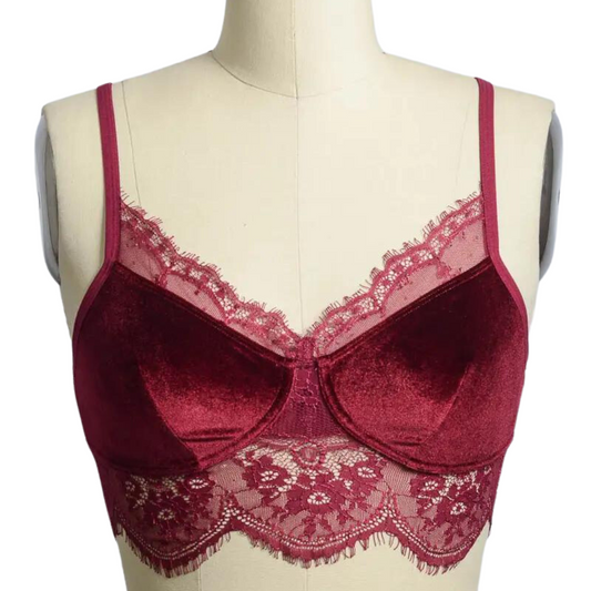 Burgundy Velvet and Lace Bralette