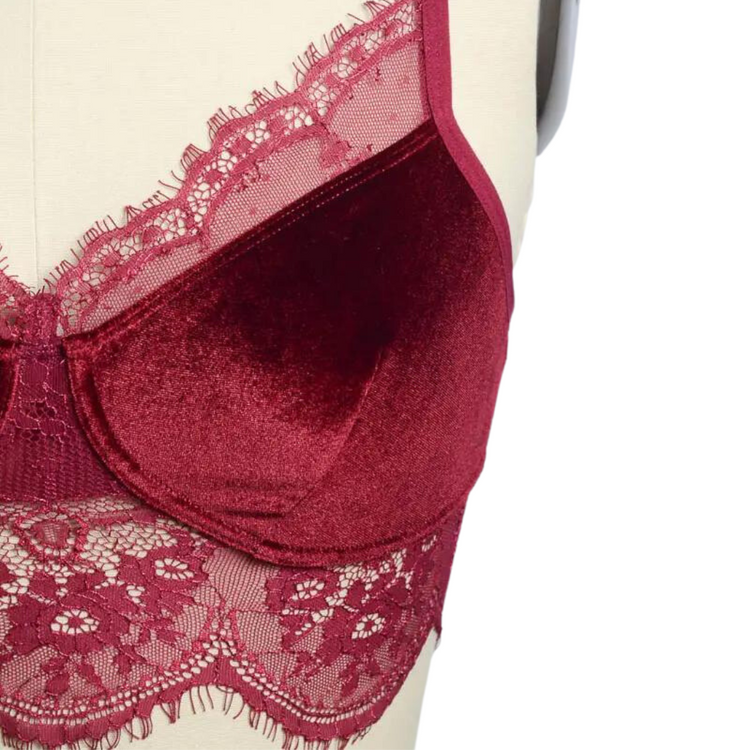 Burgundy Velvet and Lace Bralette