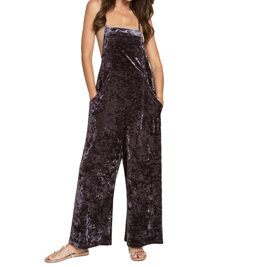 Plum Crushed Velvet Overalls Romper