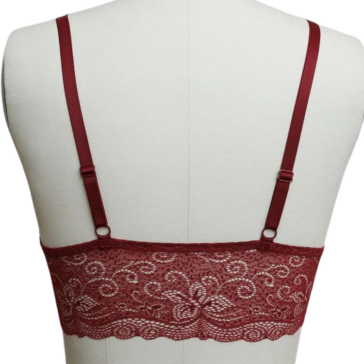 Maroon Velvet and Lace Strappy Bralette with Front Strap Detail