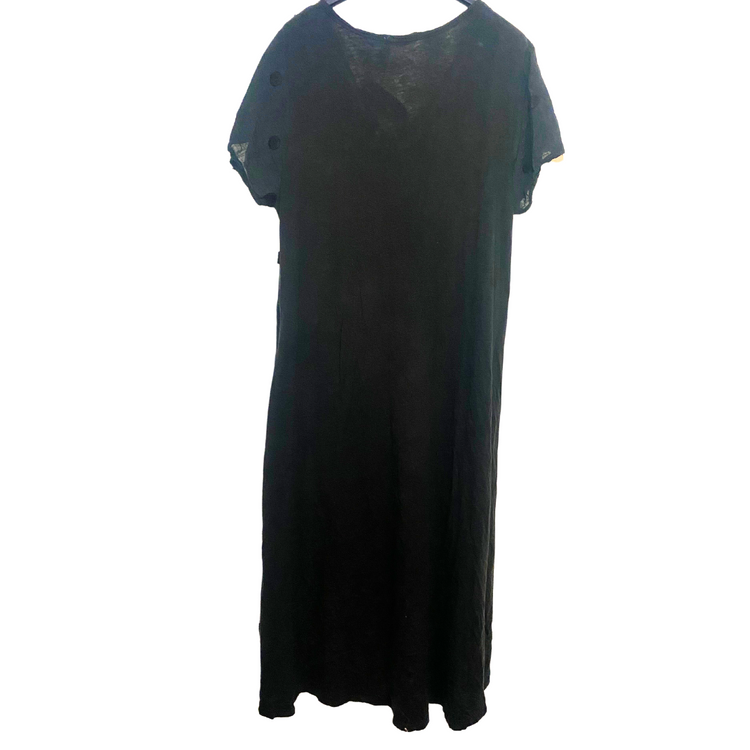 Italian Long Black Short Sleeve Dress with Chenille Polka Dots