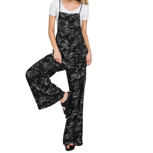 Black and White Printed Jumpsuit with Adjustable Straps