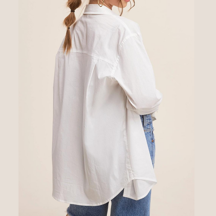 Classic White Boyfriend Button Front Collared Long Sleeve Top