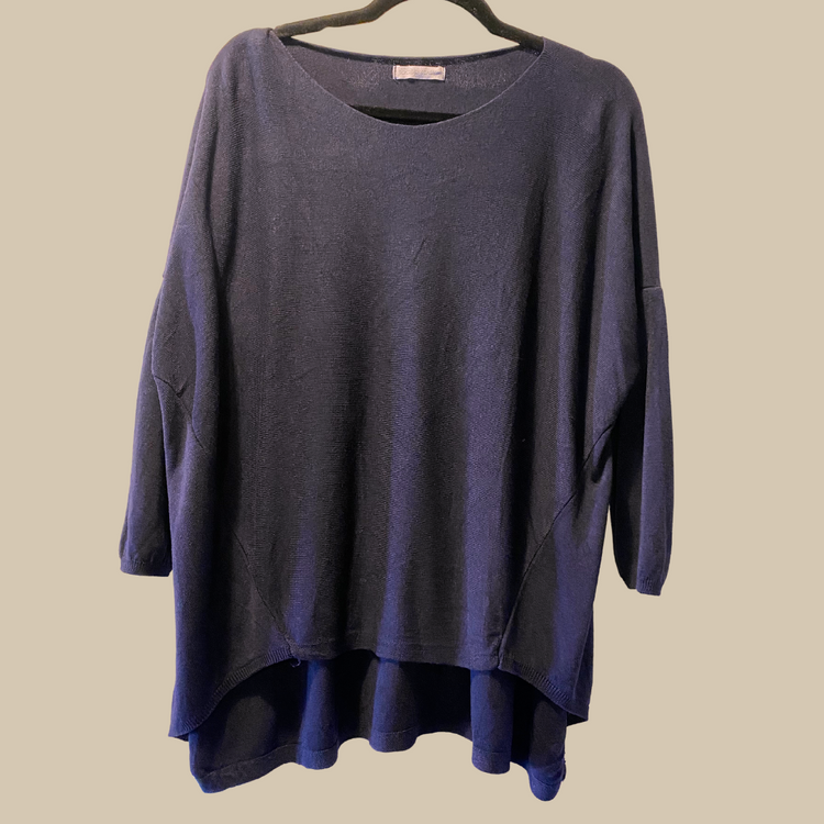 Italian Thin Oversized Scoop Neck High Low Sweater