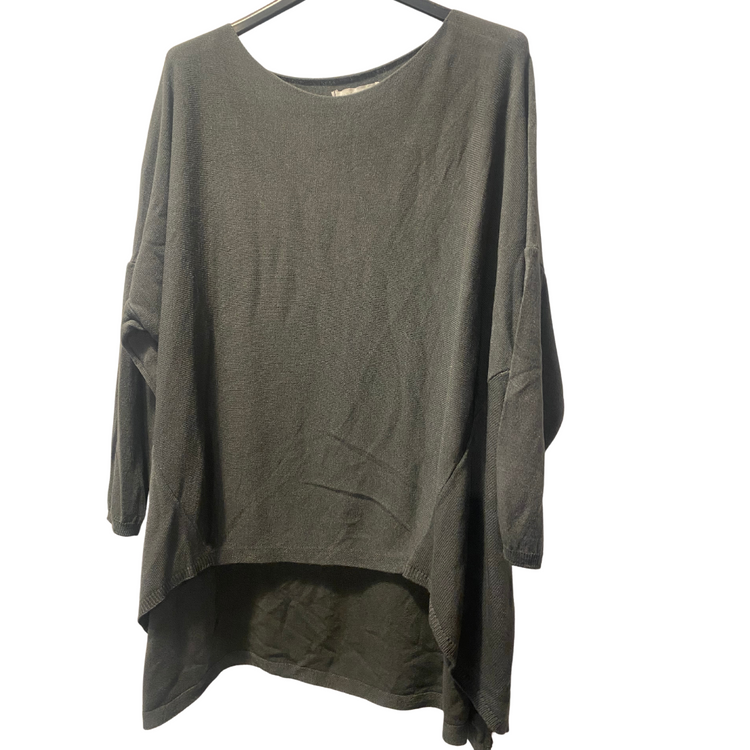 Italian Thin Oversized Scoop Neck High Low Sweater