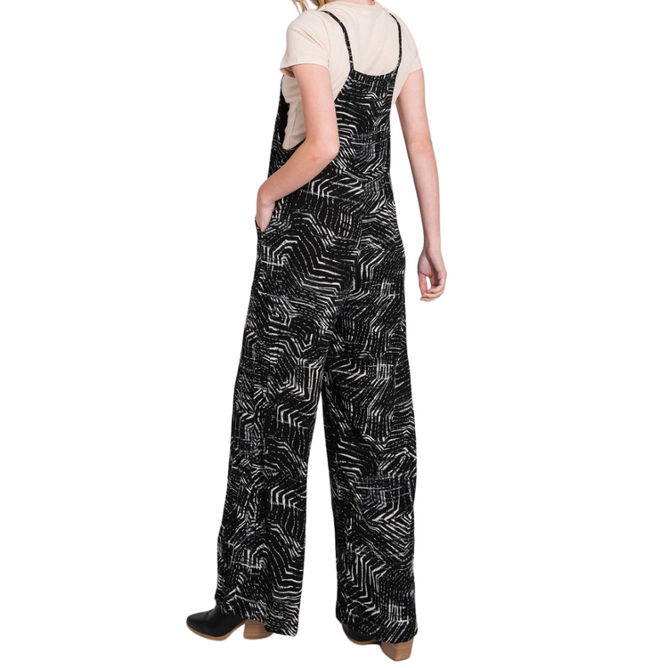 Black and White Printed Jumpsuit with Adjustable Straps