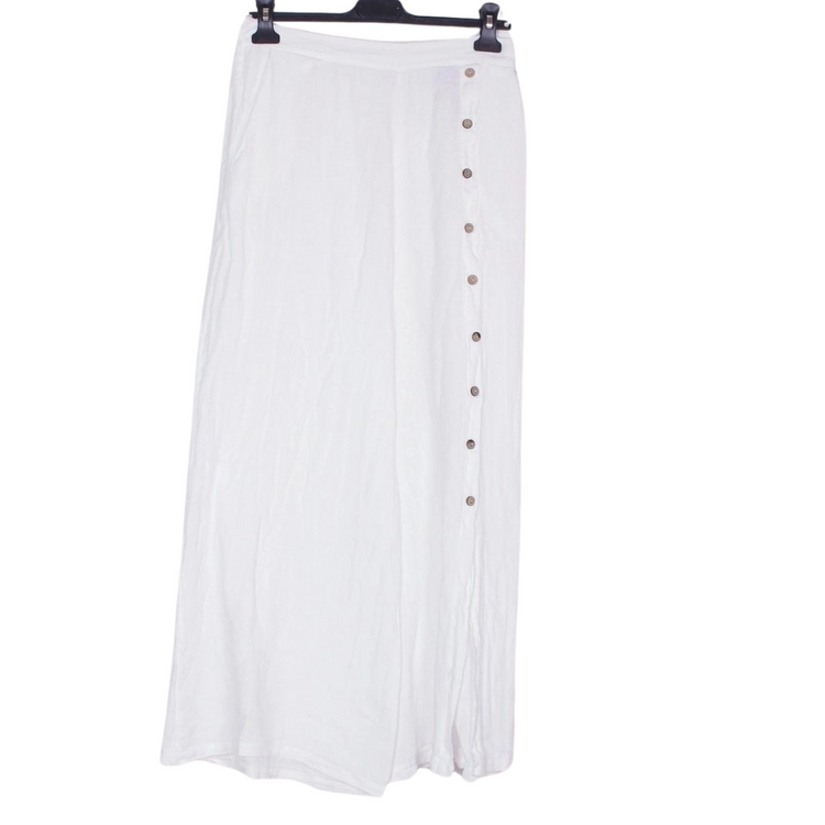 Italian Linen Flowy Wide Leg Pants with Left Leg Buttons