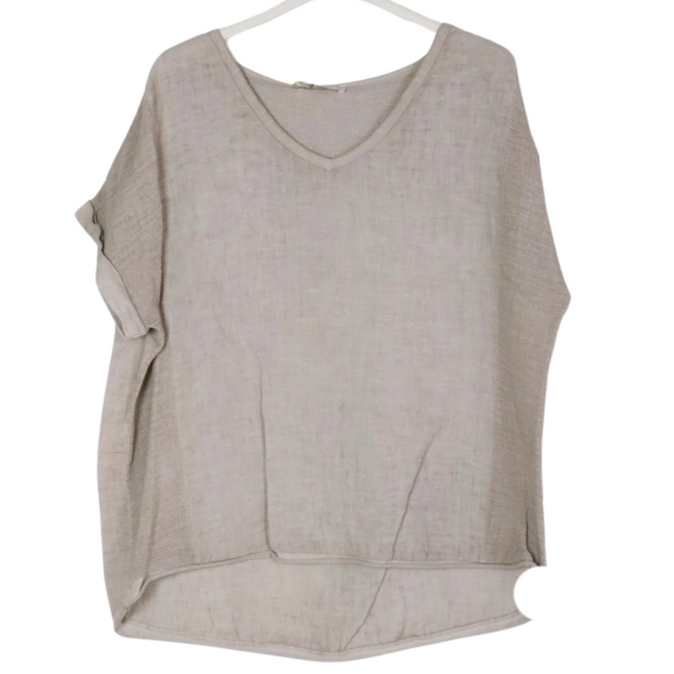 Italian Linen & Gauze V Neck Pullover Short Sleeve Top