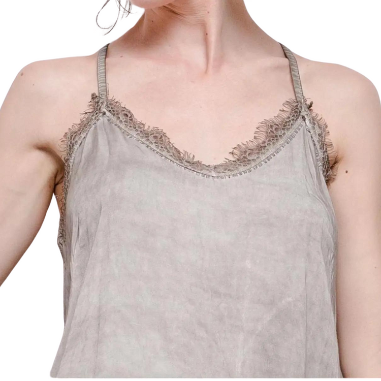 Italian Viscose Tank Top with Lace Trim and lace Racerback