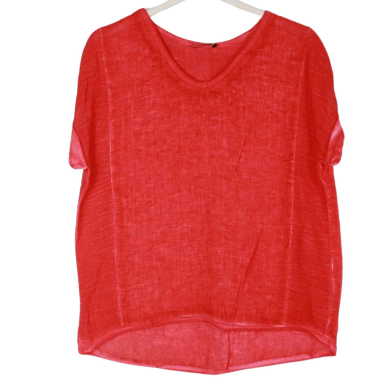 Italian Linen & Gauze V Neck Pullover Short Sleeve Top