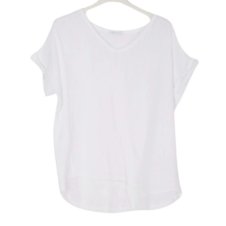 Italian Linen & Gauze V Neck Pullover Short Sleeve Top