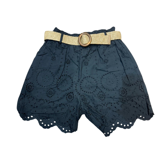 Italian Eyelet Belted Shorts with Scalloped Hem