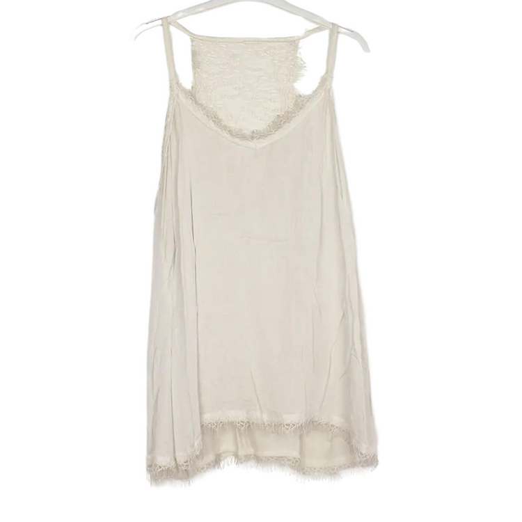 Italian Viscose Tank Top with Lace Trim and lace Racerback