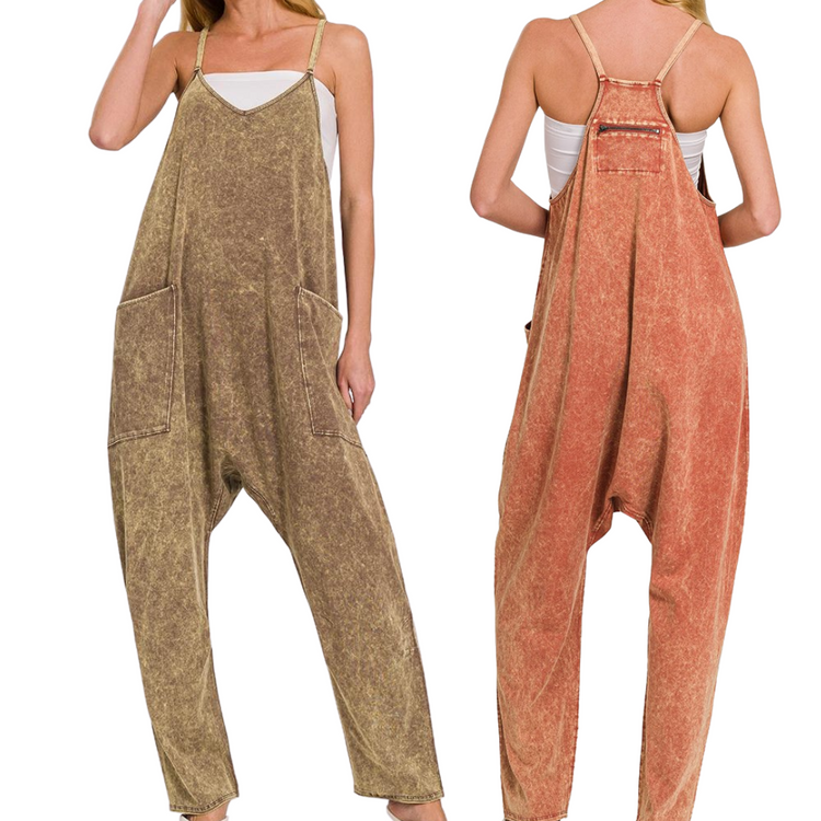 Rust or Chocolate Spaghetti Strap Boho Deep Scoop Neck Jumpsuit