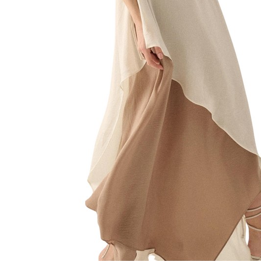 Long Asymmetrical Layers Color Block Chiffon Spaghetti Strap Dress