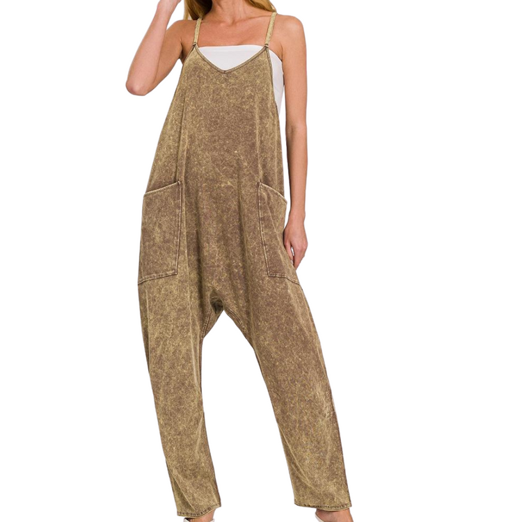 Rust or Chocolate Spaghetti Strap Boho Deep Scoop Neck Jumpsuit