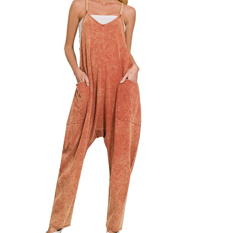 Rust or Chocolate Spaghetti Strap Boho Deep Scoop Neck Jumpsuit