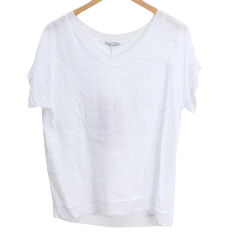 Italian Linen Cotton Short Sleeve Tee Shirt Top