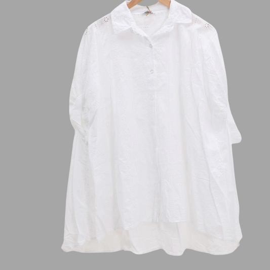 Italian Eyelet Cotton Oversized Collared Button Front Dolman Sleeve Shirt Dress