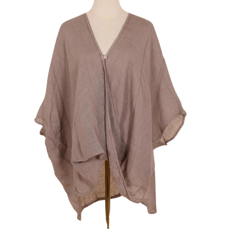 Italian Linen Deep V Neck Criss Cross Front High Low  Dolman Sleeve Shirt Top