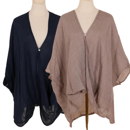 Italian Linen Deep V Neck Criss Cross Front High Low  Dolman Sleeve Shirt Top