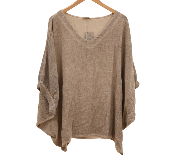 Italian Linen Oversized Dolman Short Sleeve Shirt Top