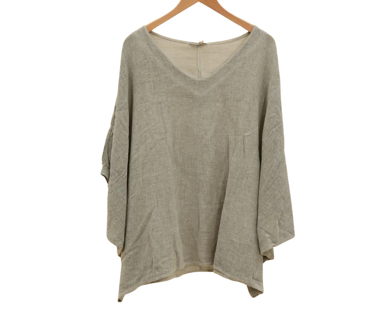 Italian Linen Oversized Dolman Short Sleeve Shirt Top