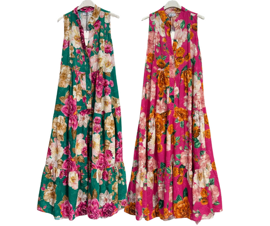 Italian Cotton Eyelet English Rose Sleeveless Maxi Dress