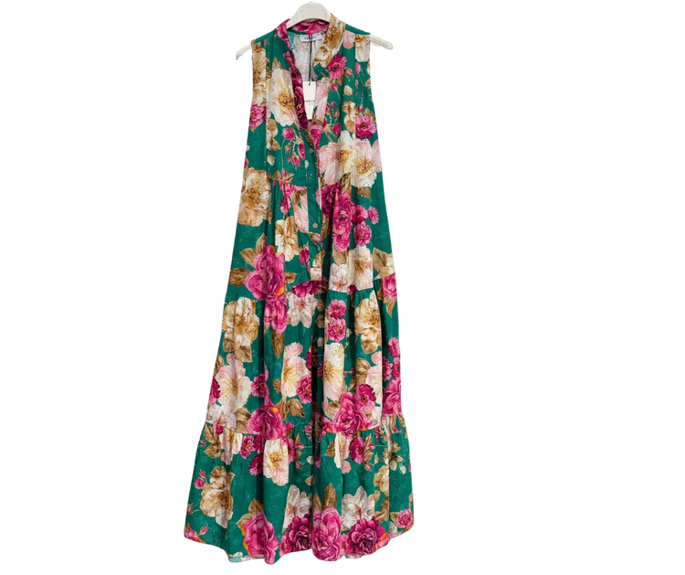 Italian Cotton Eyelet English Rose Sleeveless Maxi Dress