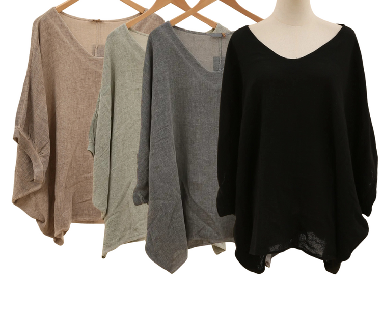 Italian Linen Oversized Dolman Short Sleeve Shirt Top