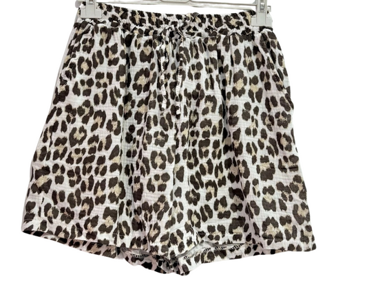 Italian Cotton Gauze Leopard Print Shorts with Elastic Drawstring Waist