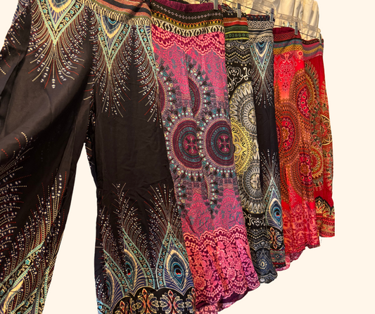 Thailand Boho Cotton Harem Asymmetrical Pants with Embroidered Front Waist Detail