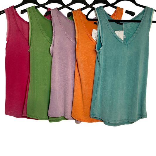 Italian Tank Top with Sequence Neck Trim Detail Various Colors