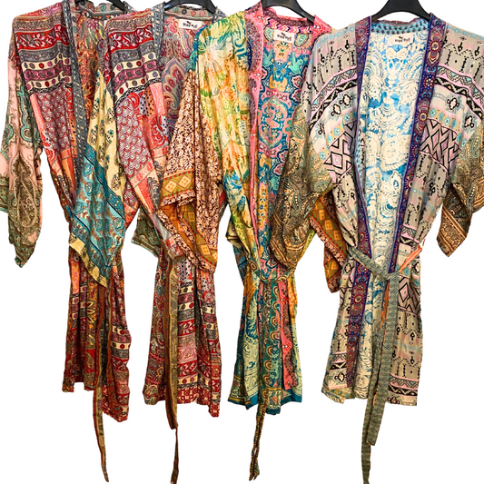 India Silky Ornate Block Print Kimono Robe Jacket Dress