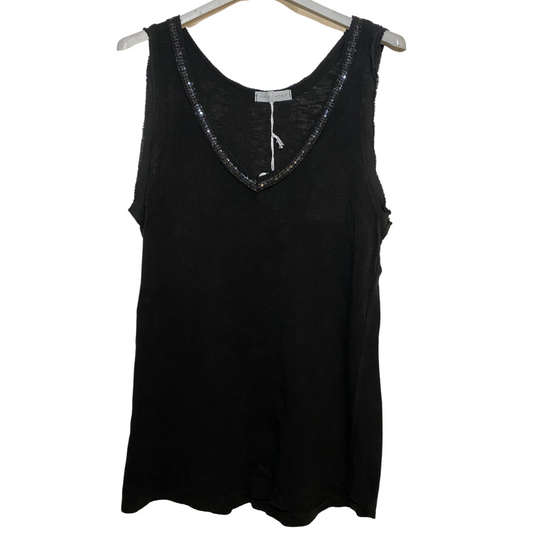 Italian Tank Top with Sequence Neck Trim Detail Various Neutral Colors