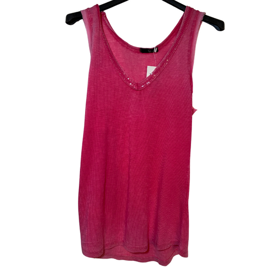 Italian Tank Top with Sequence Neck Trim Detail Various Colors