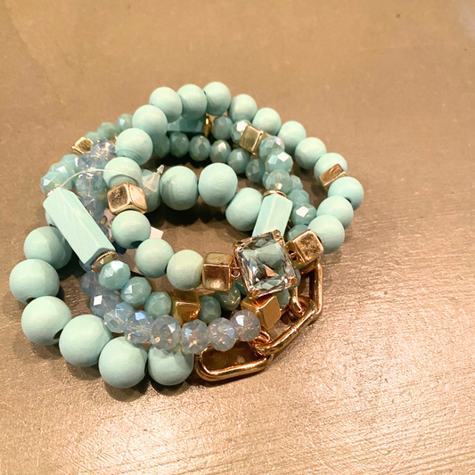 Turquoise Gold Four Strand Stretch Fashion Bracelets